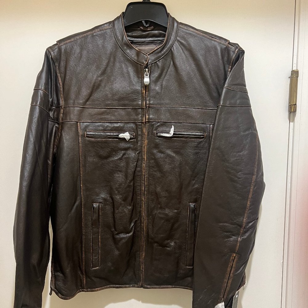 Distressed Retro Biker Cafe Racer Leather Jacket Zipper Vent Sleeves & Back -NEW